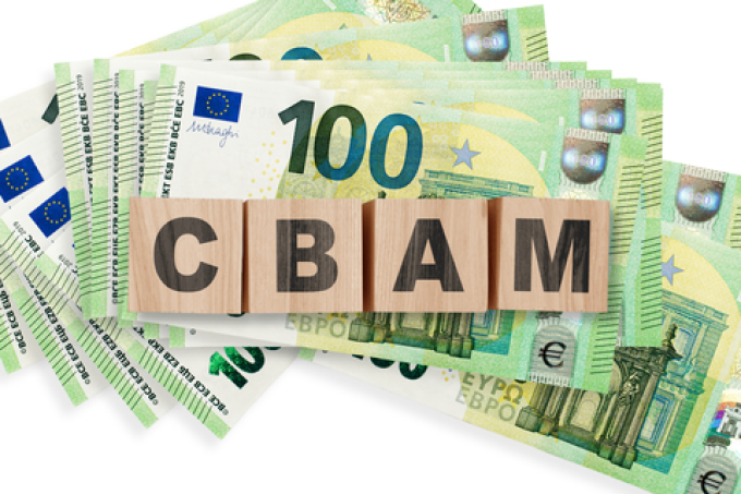 EU CBAM carbon certificate pricing chart with forwarder crisis icons