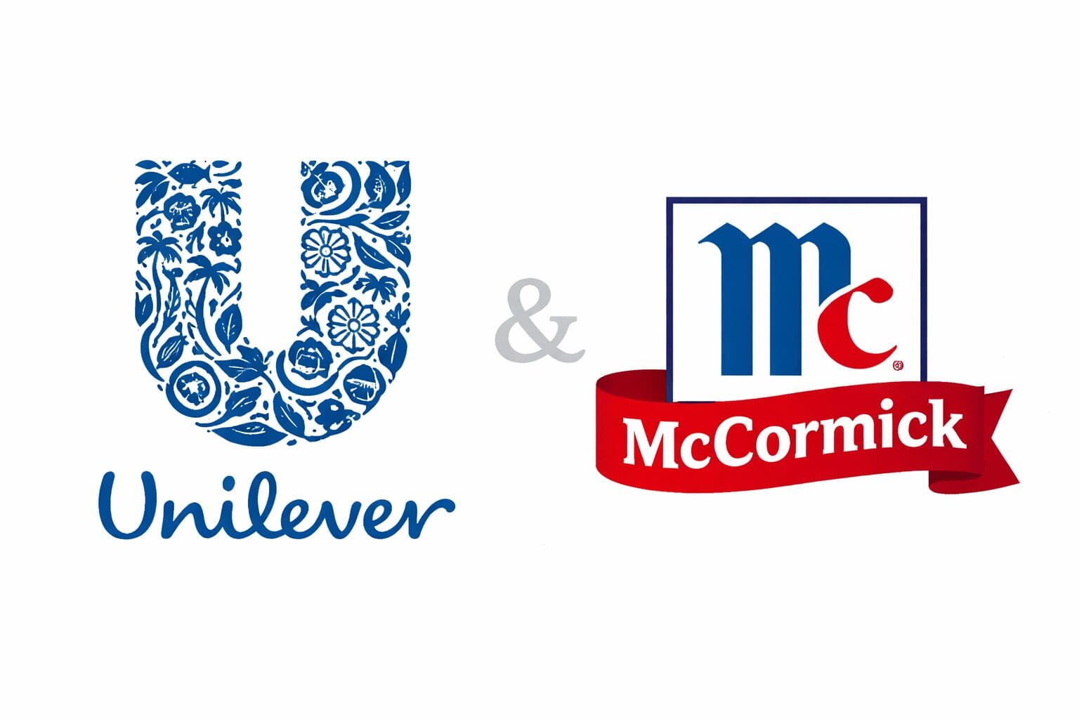 Unilever and McCormick logos merged with global supply chain network map