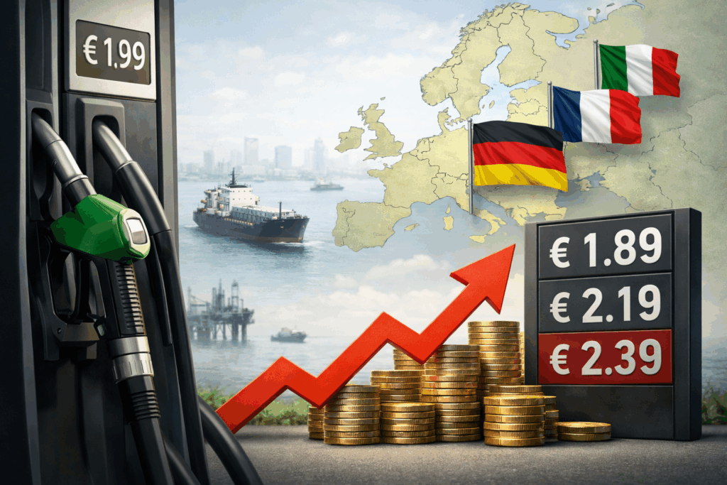 Chart showing diesel price surges across key European countries amid oil supply shock