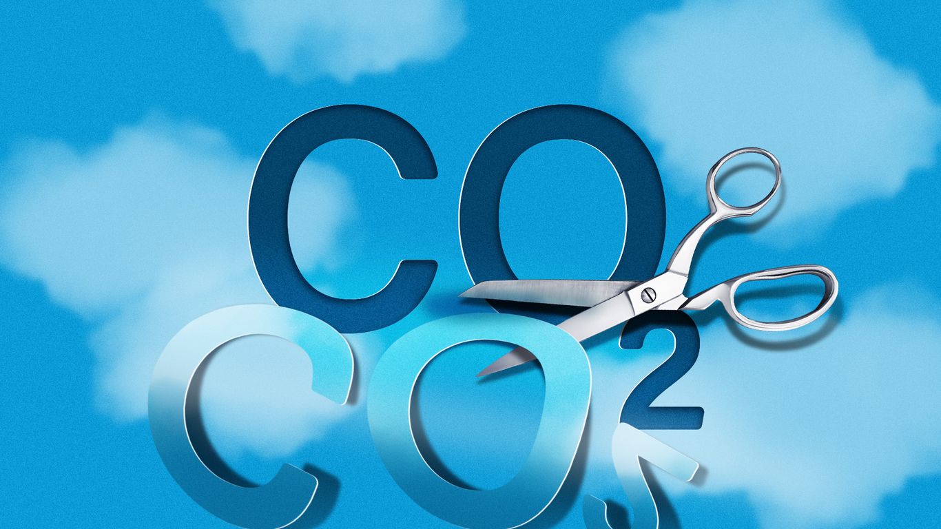 Aerial view of Arizona forest thinning site with carbon removal facility concept near wildfire-scarred landscape