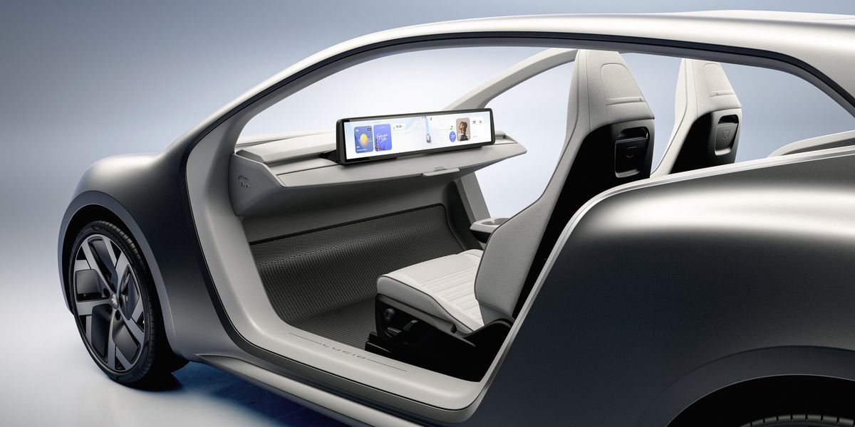Lucid Lunar robotaxi concept with two side-by-side seats and large interior screen