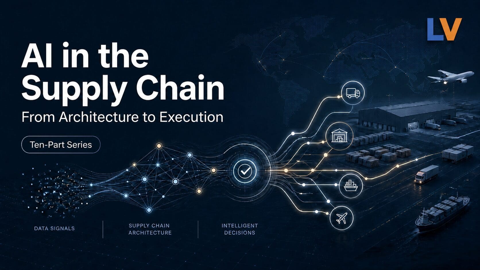 A graphic illustrating the shift from AI architecture to AI execution in supply chain management.