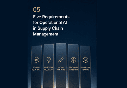 A digital representation of a supply chain network with glowing nodes connected by data streams, symbolizing operational AI.