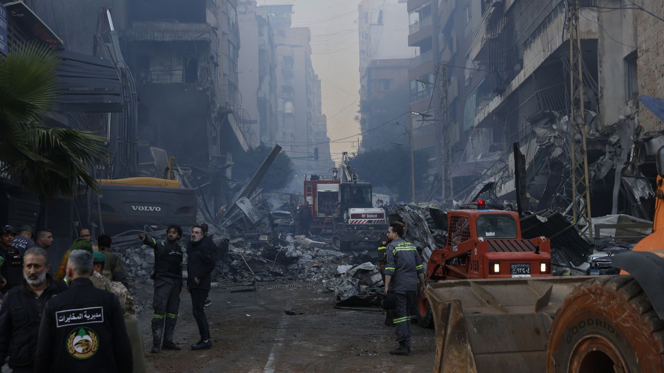 Netanyahu speaking at podium with Israeli and Lebanese flags, overlaid with Strait of Hormuz map and shipping containers