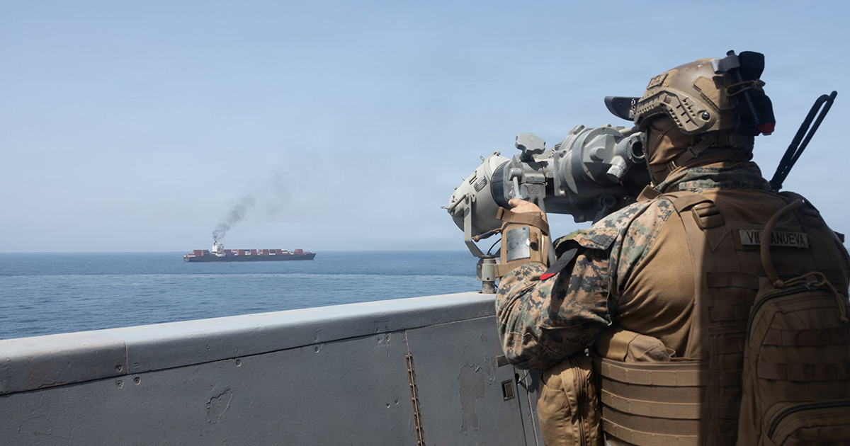 US Navy destroyer transiting the Strait of Hormuz