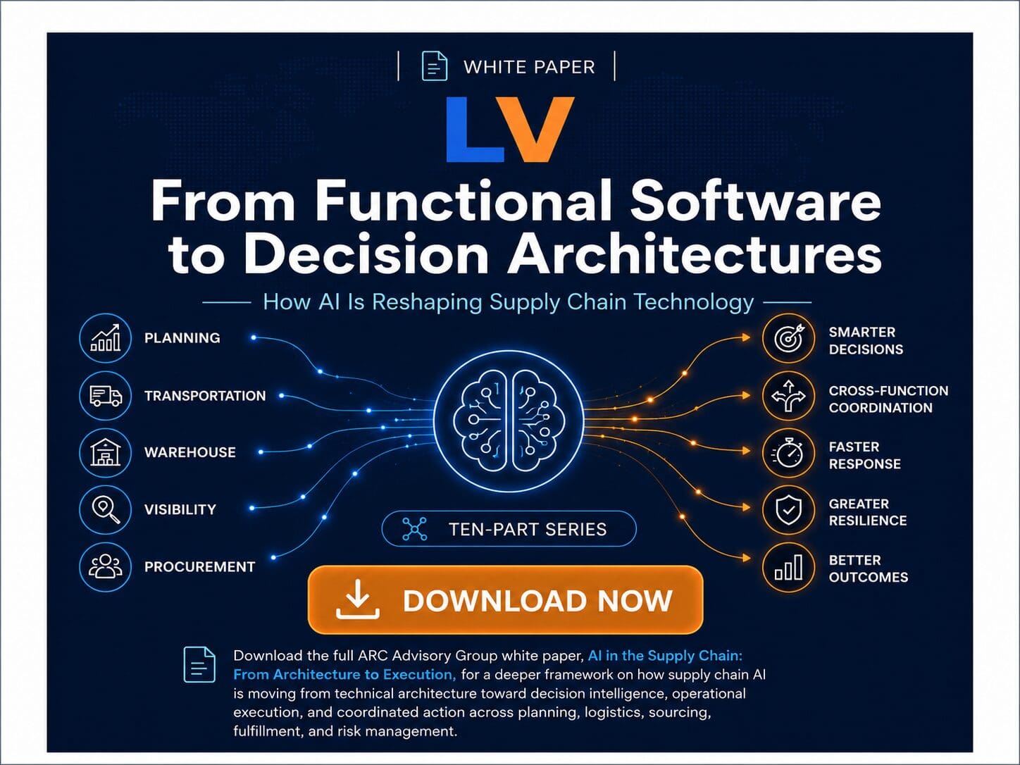 Abstract representation of interconnected data nodes symbolizing AI-driven supply chain decision-making.