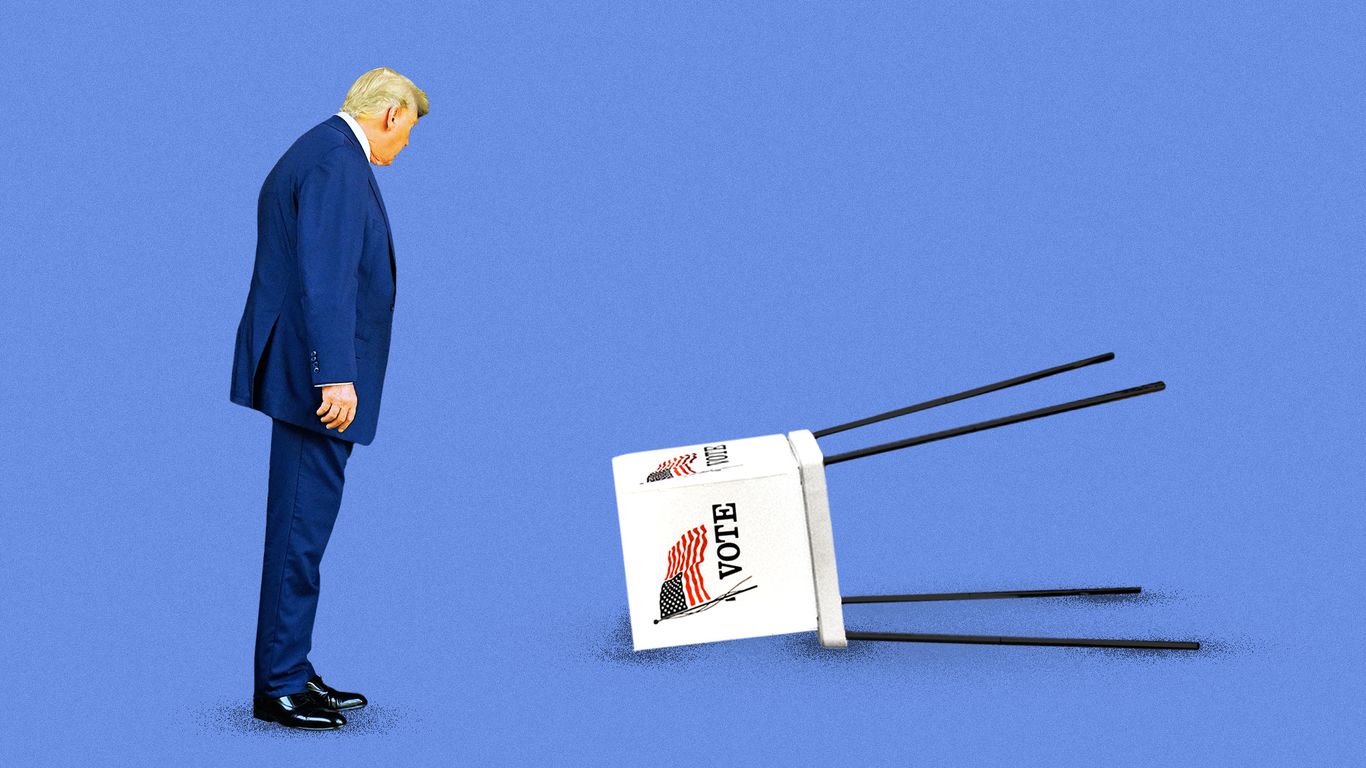 A split image showing Donald Trump on one side and a graph depicting declining approval ratings on the other.