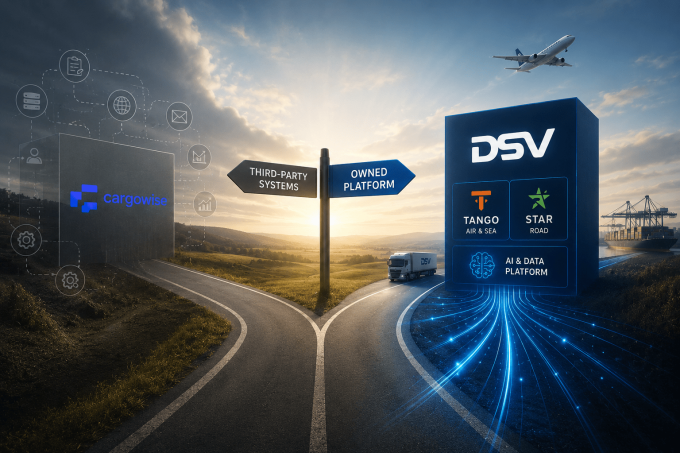 DSV logo with abstract digital network overlay