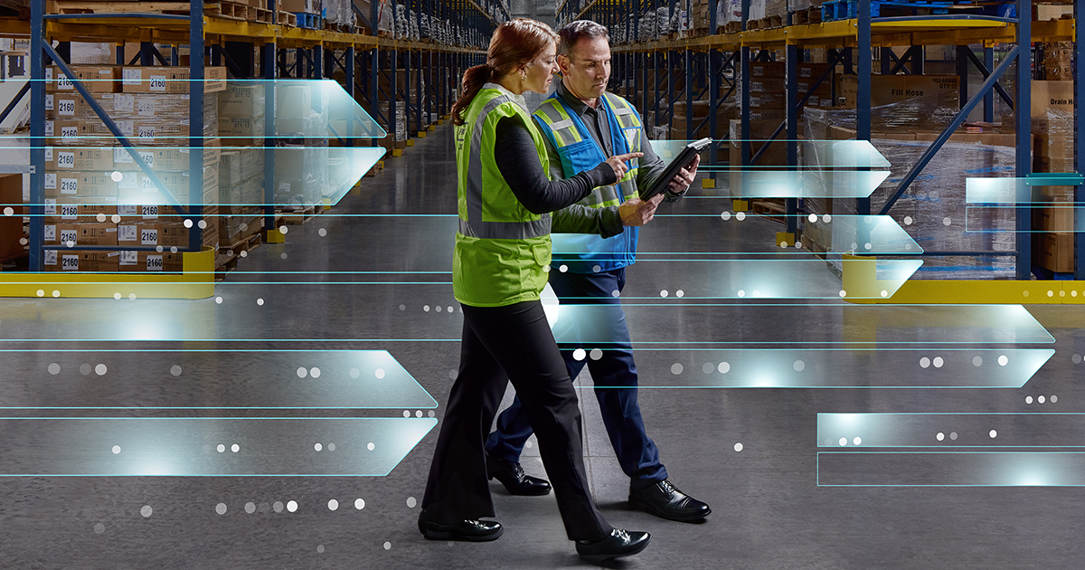 A digital dashboard showing global supply chain routes and real-time data points.