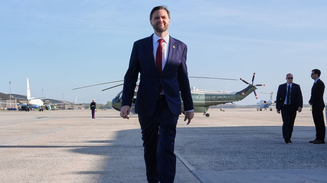 JD Vance boarding plane for Pakistan Iran talks, oil tanker in Hormuz background