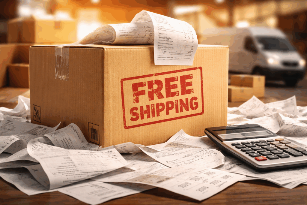 Stacked delivery boxes on a porch with a 'fee required' sign